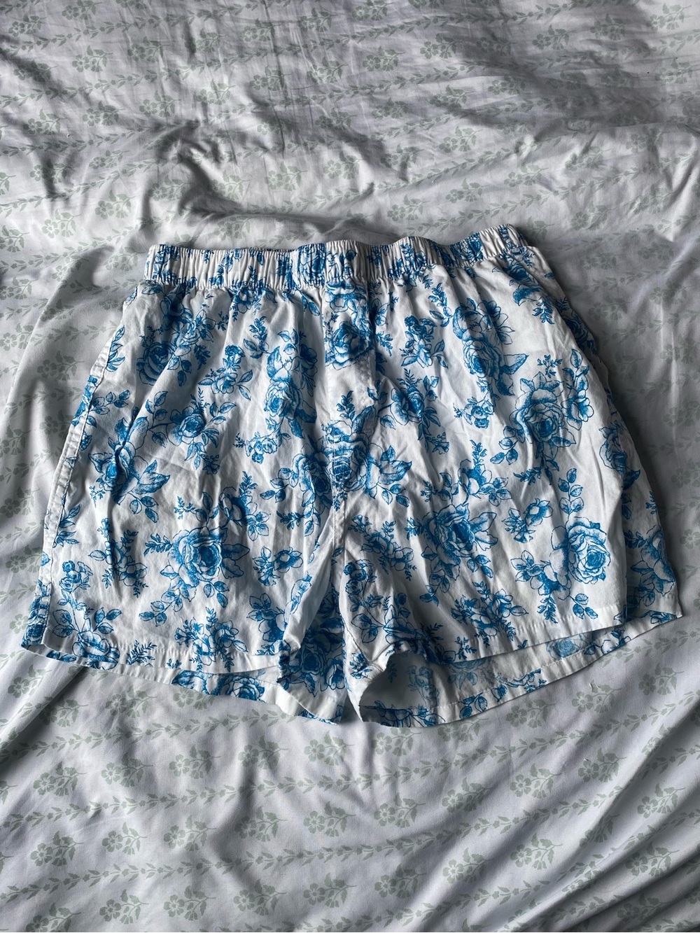 Old Navy White Boxer Shorts with Blue Floral Print